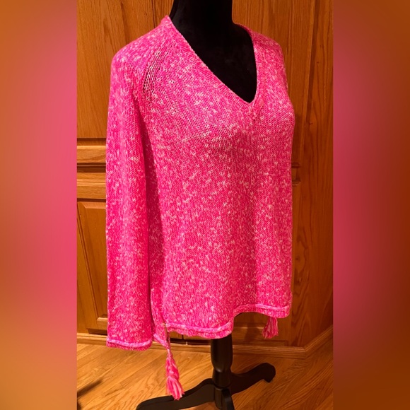 Lilly Pulitzer MacKay V-Neck Tassels Knit Sweater in Raz Berry Slub Size Large - Picture 3 of 9